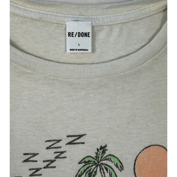 RE/DONE Hanes Giraffe Mornings T-shirt Tee White Top Vintage Ivory Cotton L - Picture 8 of 8